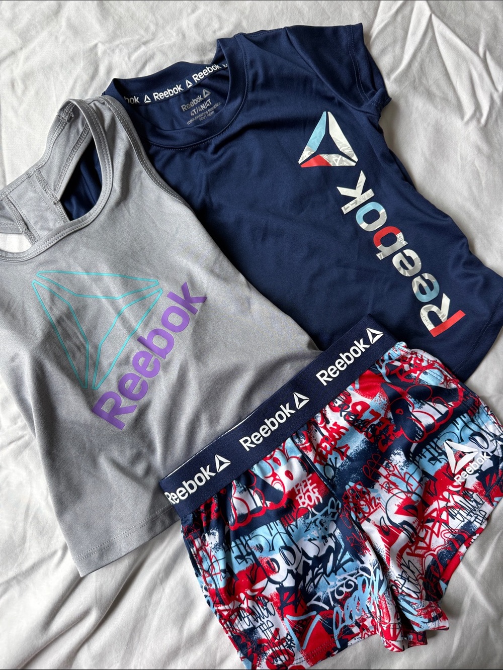 Reebok Girls Athletic Set - Navy, Gray & Red-Blue Graffiti